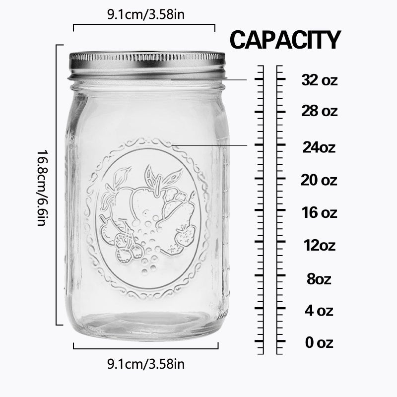 eleganttime Wide Mouth Mason Jars 32 oz with Lids and Bands Set of 12 Jars,Quart Large Glass Mason Jars with Airtight Lids,Great for Canning,Fermentation and Preservation - Image 2