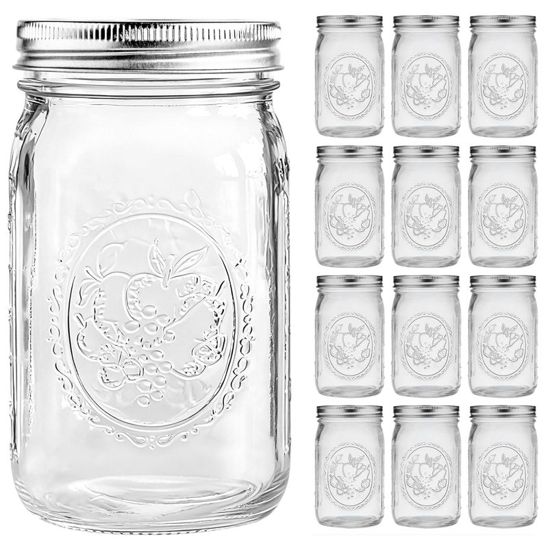 eleganttime Wide Mouth Mason Jars 32 oz with Lids and Bands Set of 12 Jars,Quart Large Glass Mason Jars with Airtight Lids,Great for Canning,Fermentation and Preservation - Image 1