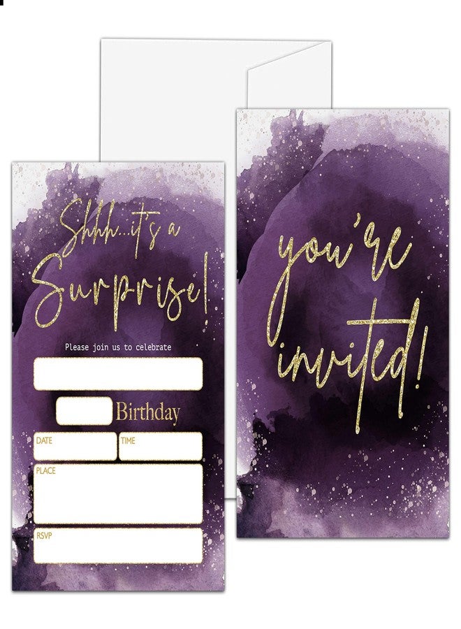 Levitatinyear Shhh It's a Surprise Birthday Party Invitation, Purple Gold Themed Fill-In Invites for Teens, 20 Invitations With Envelopes, Surprise Party Favors Decorations and Supplies -67 - Image 1