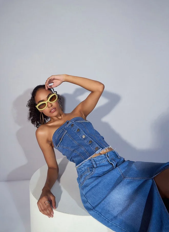 ساسافراس Denim Tube Top For Women