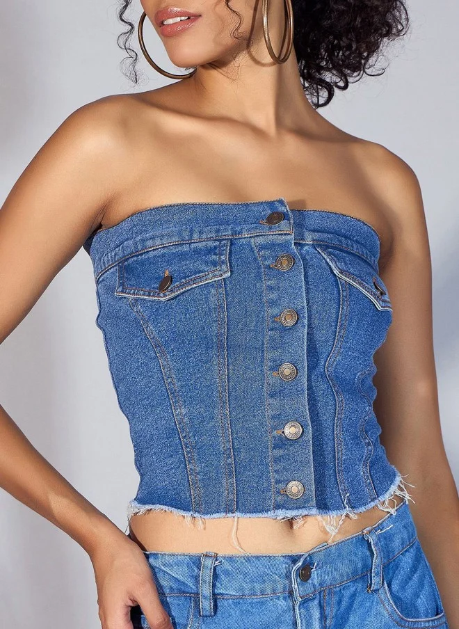 ساسافراس Denim Tube Top For Women