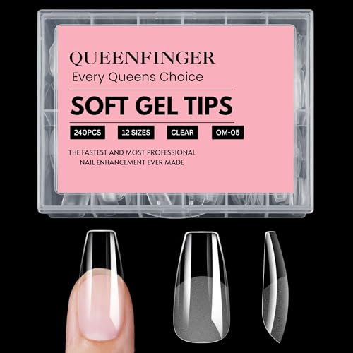 QUEENFINGER 240PCS Soft Gel Nail Tips with Box – Clear Gel X Nail Tips Full Cover Fake Nails Soft Acrylic Tips for Nail Extension Manicure at Home or Salon DIY Use for Women and Girls (05) - Image 1