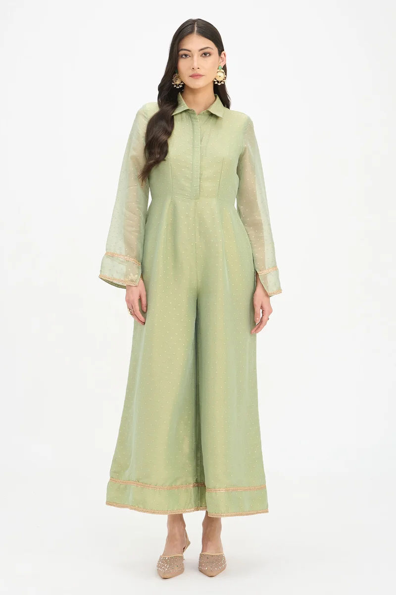 فيرجيو Self Design Viscose Wide Leg Jumpsuit for Women