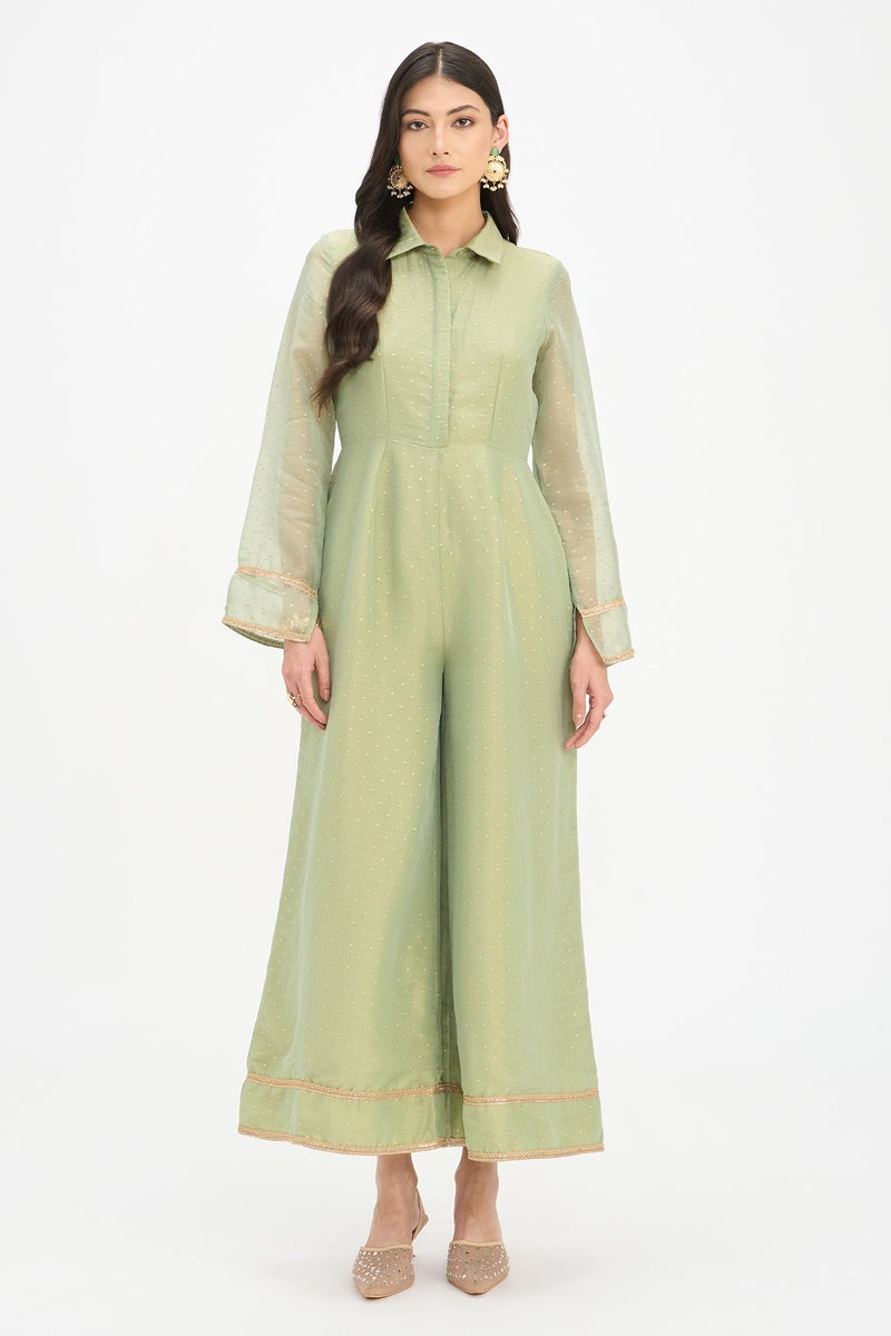 Virgio Self Design Viscose Wide Leg Jumpsuit for Women - Image 1