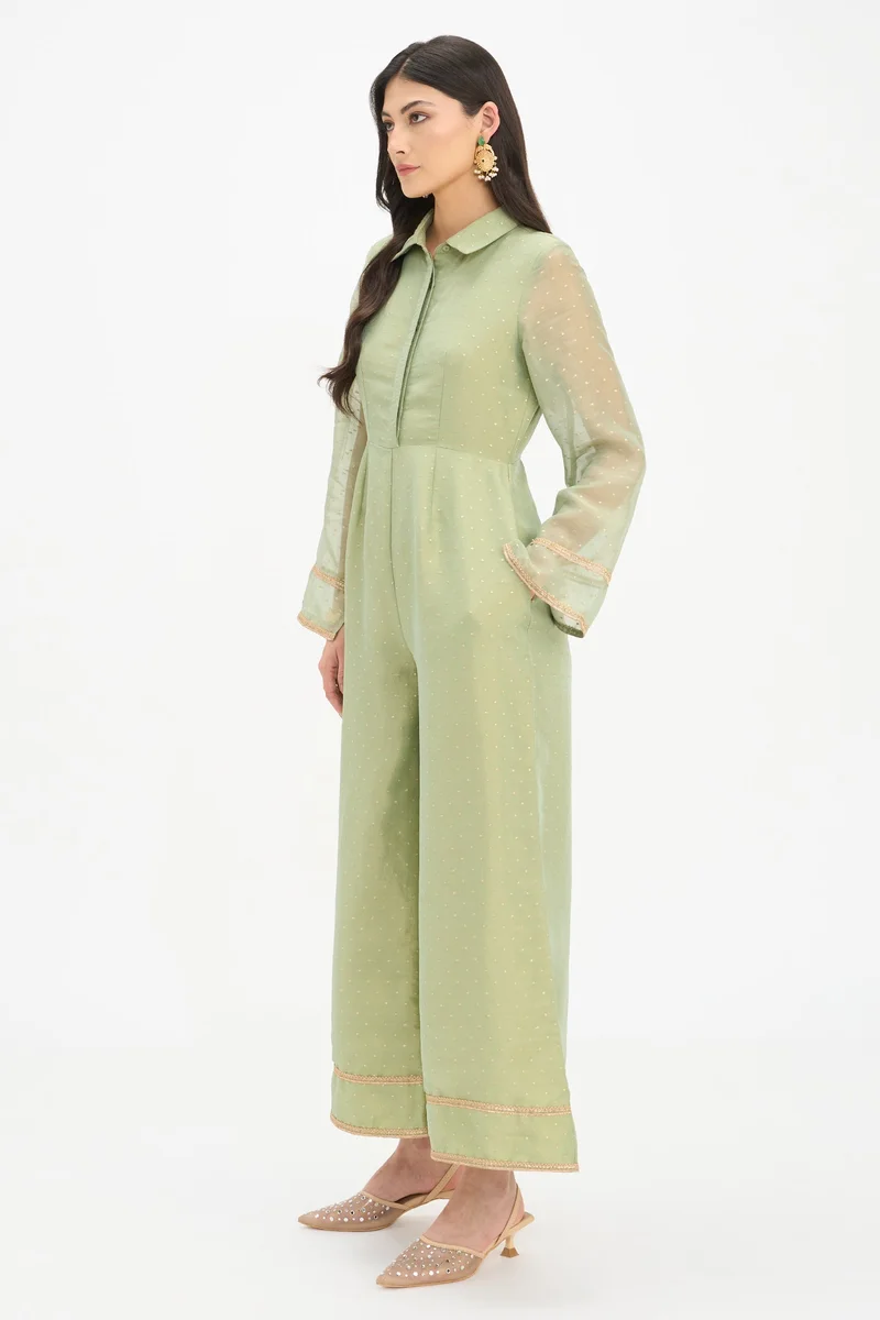 فيرجيو Self Design Viscose Wide Leg Jumpsuit for Women