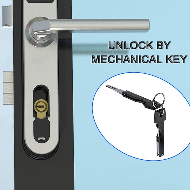 klarako Smart Fingerprint Door Lock with Handle Touch Screen Keypad Deadbolt Password Code Lever Lock Waterproof Anti‑Theft Door Lock with Key, Card for Apartment Villa School Office (Silver) - Image 5