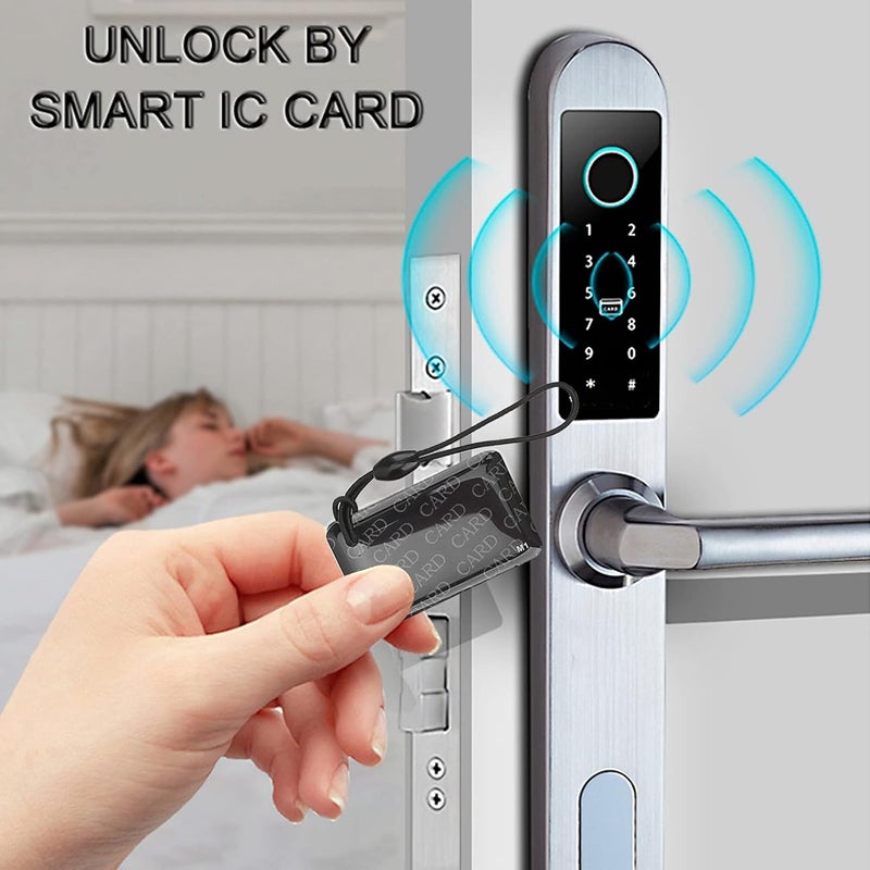 klarako Smart Fingerprint Door Lock with Handle Touch Screen Keypad Deadbolt Password Code Lever Lock Waterproof Anti‑Theft Door Lock with Key, Card for Apartment Villa School Office (Silver) - Image 4