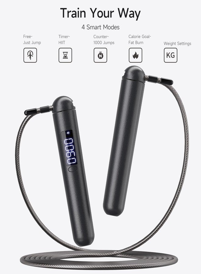 ACHDOFITS Jump Rope for Adults - Jump Ropes with Counter Calorie, Adjustable Steel Wire Skipping Rope with LED Display, for Men Women Fitness and Workout (Black) - Image 2
