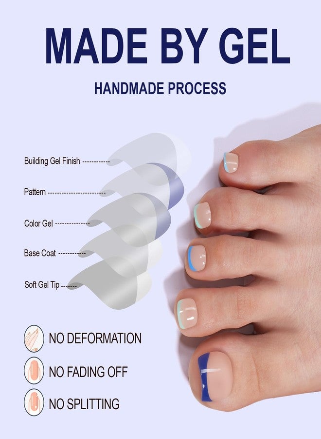 Misssix Press On Toe nails Short, 150Pcs Blue French Toenail Tips, Square Soft Gel Fake Toe Nail Tips Extensions for Women Nail Art DIY 15 Sizes - Image 5