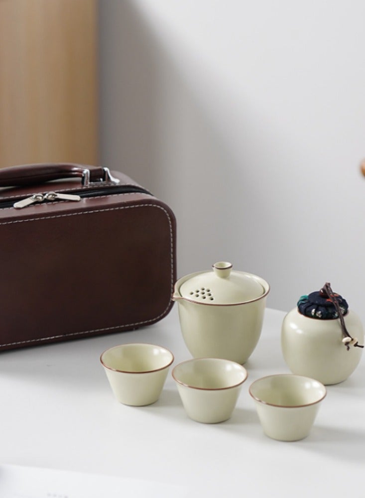 Chinese Style Portable Ceramic Travel Tea Set Storage Bag, One Pot, Three Cups, Essential Tea Maker for Outdoor Camping  - Image 2