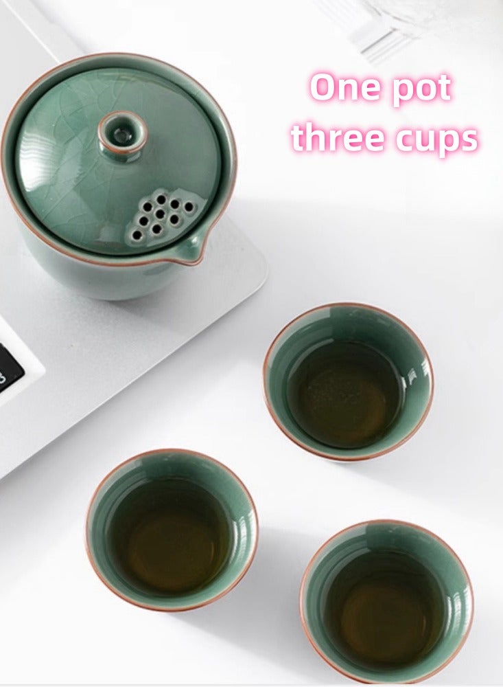 Chinese Style Portable Ceramic Travel Tea Set Storage Bag, One Pot, Three Cups, Essential Tea Maker for Outdoor Camping  - Image 5