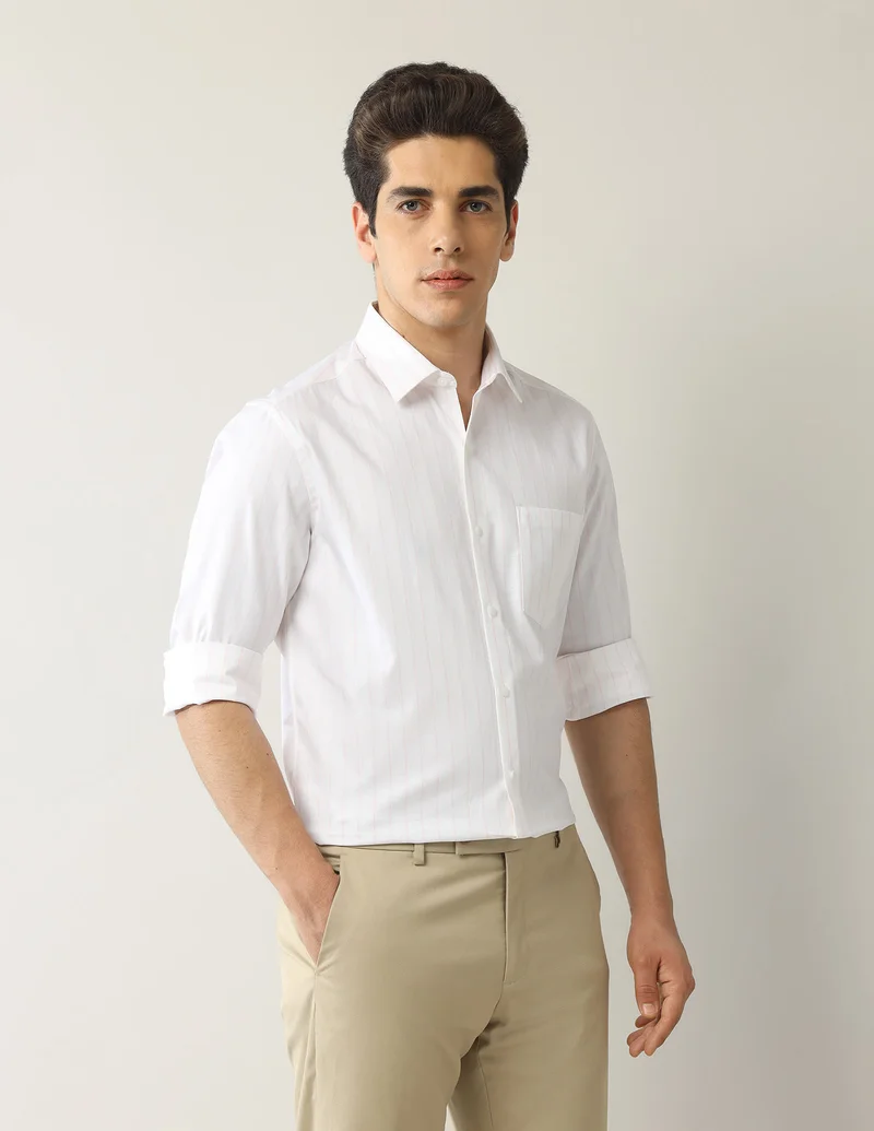 Arrow Light Pink Vertical Striped Manhattan Slim Fit Shirt for Men | Best Price UAE