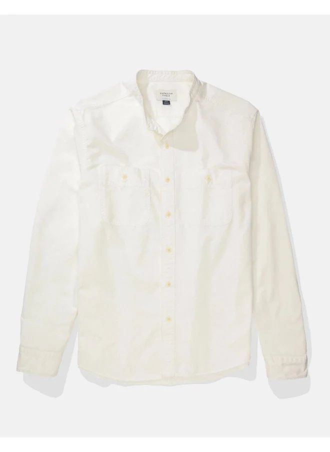 American Eagle AE Band Collar Twill Button-Up Shirt