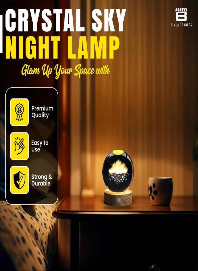 BTfash Sky Ball Night Lamp with Wooden Stand for Gift for Girls, Birthday Gift, Home Decor, and Cloud Lamp (Sky) - Image 3