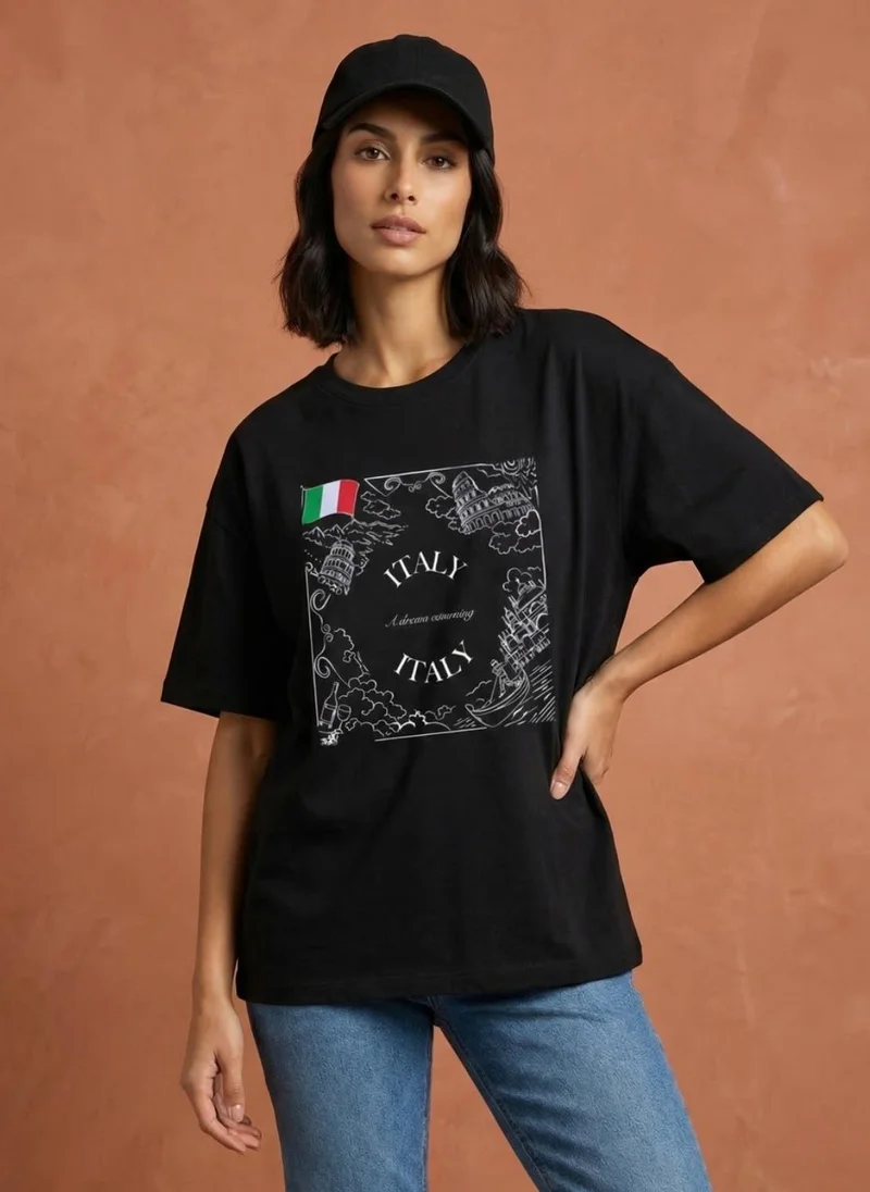 نوبيرو Nobero Oversized Graphic Print T-shirt
