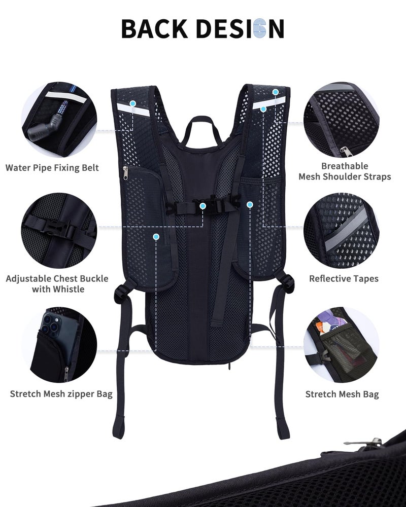 Blue Quartz Hydration Backpack with 2L Water Bladder, Hiking Water Backpack for Women Men, Lightweight Cycling Daypack with Phone Pocket & Helmet Net Bag, Hydration Pack for Biking, Running, Skiing - Image 3