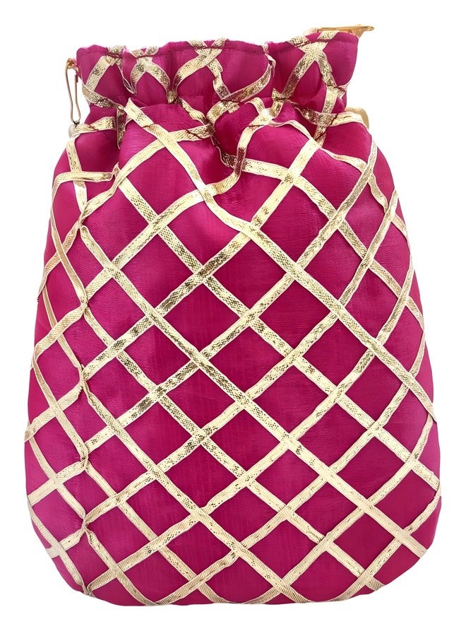 DUCHESS Women's Gota Patti Magenta Potli Bag Purse with Pearl Handle (Pack of 2) - Image 4