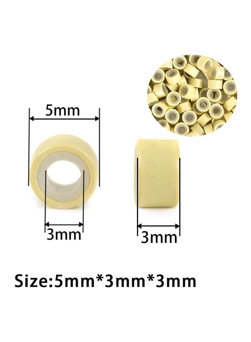 إستيل خرز مايكرو لينك 5 مم لوصلات الشعر، خرزات مبطنة بالسيليكون، حلقات وصلات صغيرة أداة وصلات الشعر، حلقات سيليكون دقيقة لوصلات الشعر أداة (أشقر) - Image 3