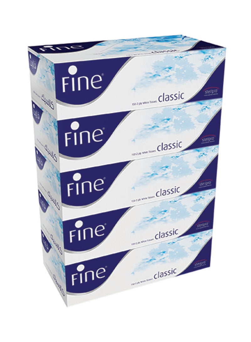 Fine Pack Of 5 Classic Facial Tissue White