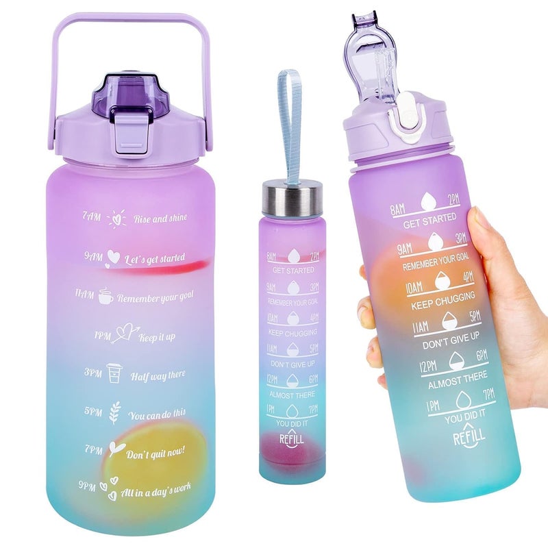 DORLANK Water Bottle 2L 3 Pack Sports Water Bottle with Straw LeakProof Motivational Time Marker to Drink BPA Free Plastic Water Bottle for Running Gym Outdoor Plastic Set of 3 Multicolor - Image 2