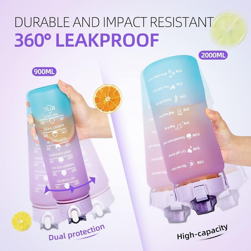 DORLANK Water Bottle 2L 3 Pack Sports Water Bottle with Straw LeakProof Motivational Time Marker to Drink BPA Free Plastic Water Bottle for Running Gym Outdoor Plastic Set of 3 Multicolor - Image 4