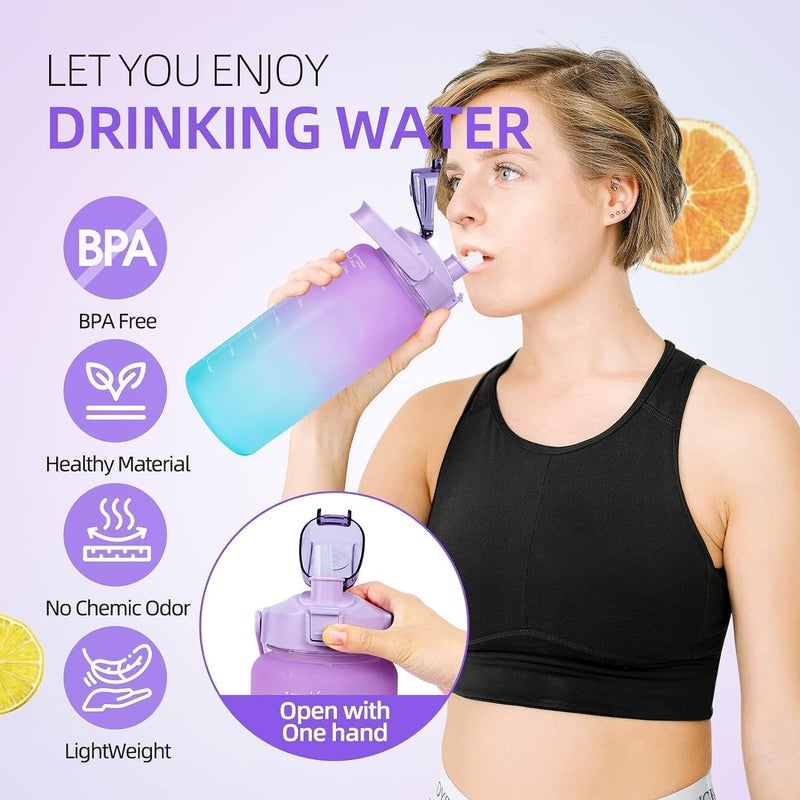 DORLANK Water Bottle 2L 3 Pack Sports Water Bottle with Straw LeakProof Motivational Time Marker to Drink BPA Free Plastic Water Bottle for Running Gym Outdoor Plastic Set of 3 Multicolor - Image 5