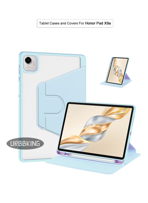 غطاء دوران متوافق مع Honor Pad X9a، غطاء الدوارة 360 درجة، غطاء مرئي متعدد الزوايا مع القلم الأزرق