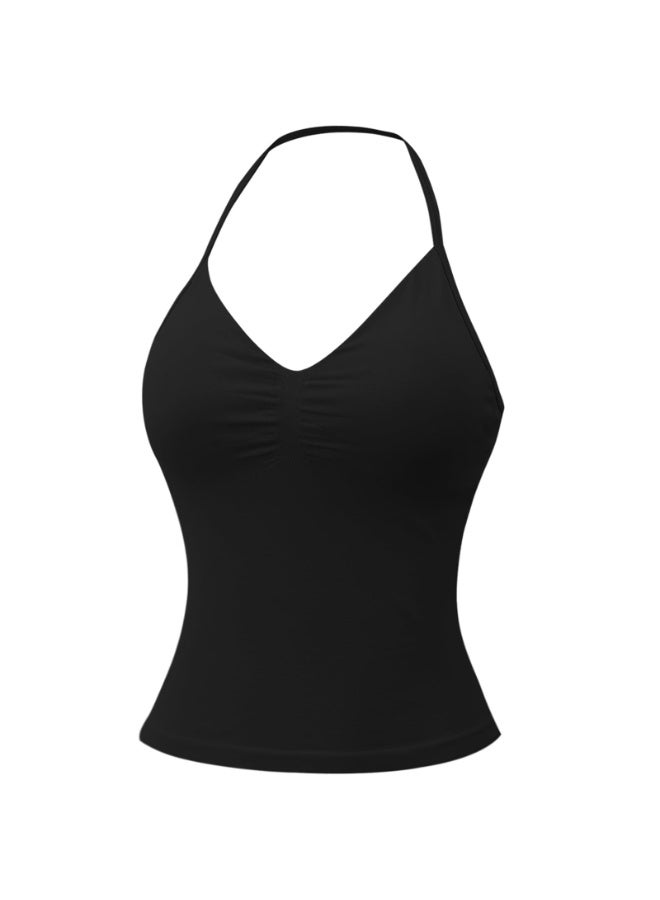 SUNSAR Women's Longline Halter Neck Sports Bra,Padded Seamless Backless Strappy Crop Top for Gym Yoga Workout - Image 1