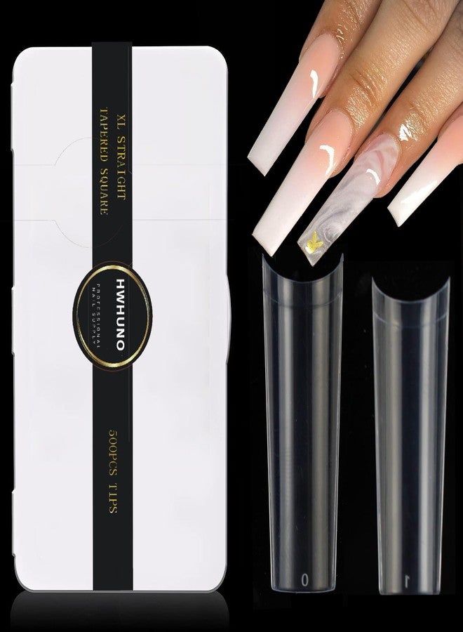 HWHUNO XL Tapered Square Nail Tips No C Curve,500Pcs Clear Medium Half Cover Long Coffin Acrylic Nails Tips Preshaped for Professional Manicure Salon and Home DIY - Image 1