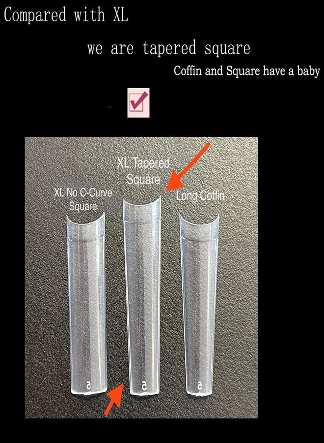 HWHUNO XL Tapered Square Nail Tips No C Curve,500Pcs Clear Medium Half Cover Long Coffin Acrylic Nails Tips Preshaped for Professional Manicure Salon and Home DIY - Image 2