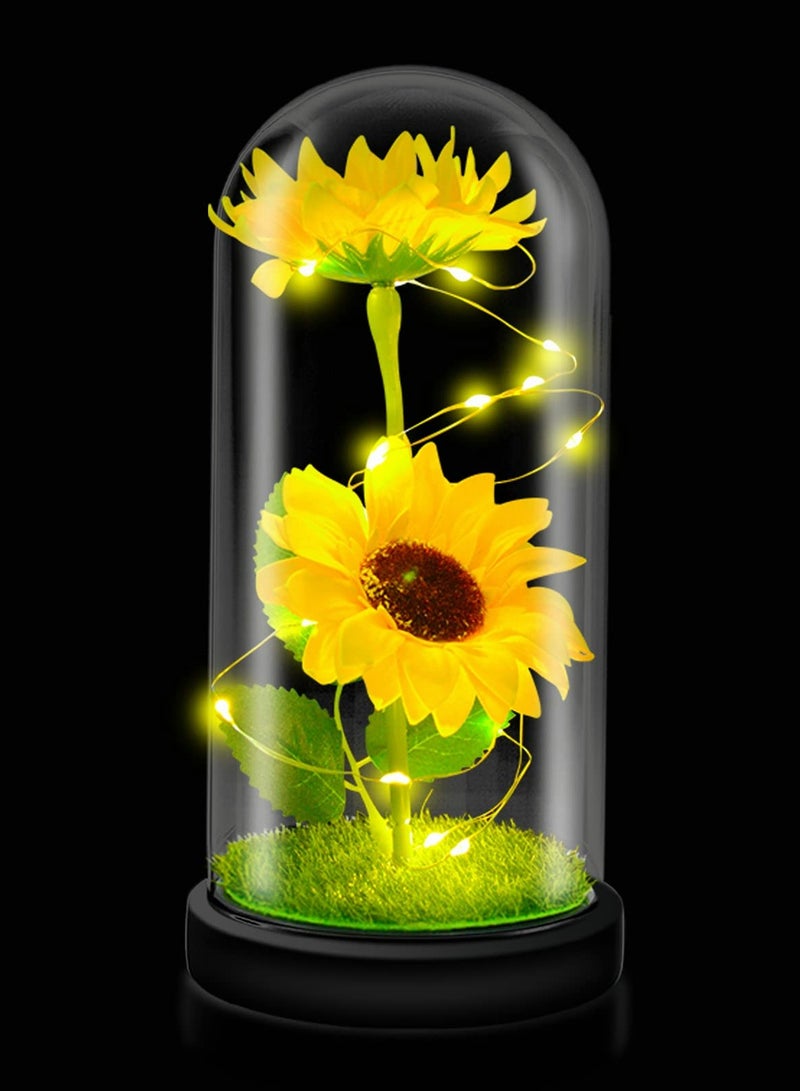 إكسفور هدايا عباد الشمس للنساء، عيد ميلادها، زهور عباد الشمس الاصطناعية في قبة زجاجية - Image 1