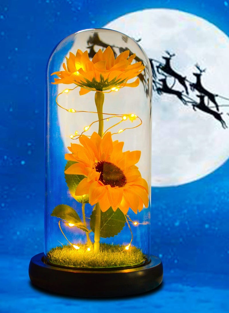 إكسفور هدايا عباد الشمس للنساء، عيد ميلادها، زهور عباد الشمس الاصطناعية في قبة زجاجية - Image 3