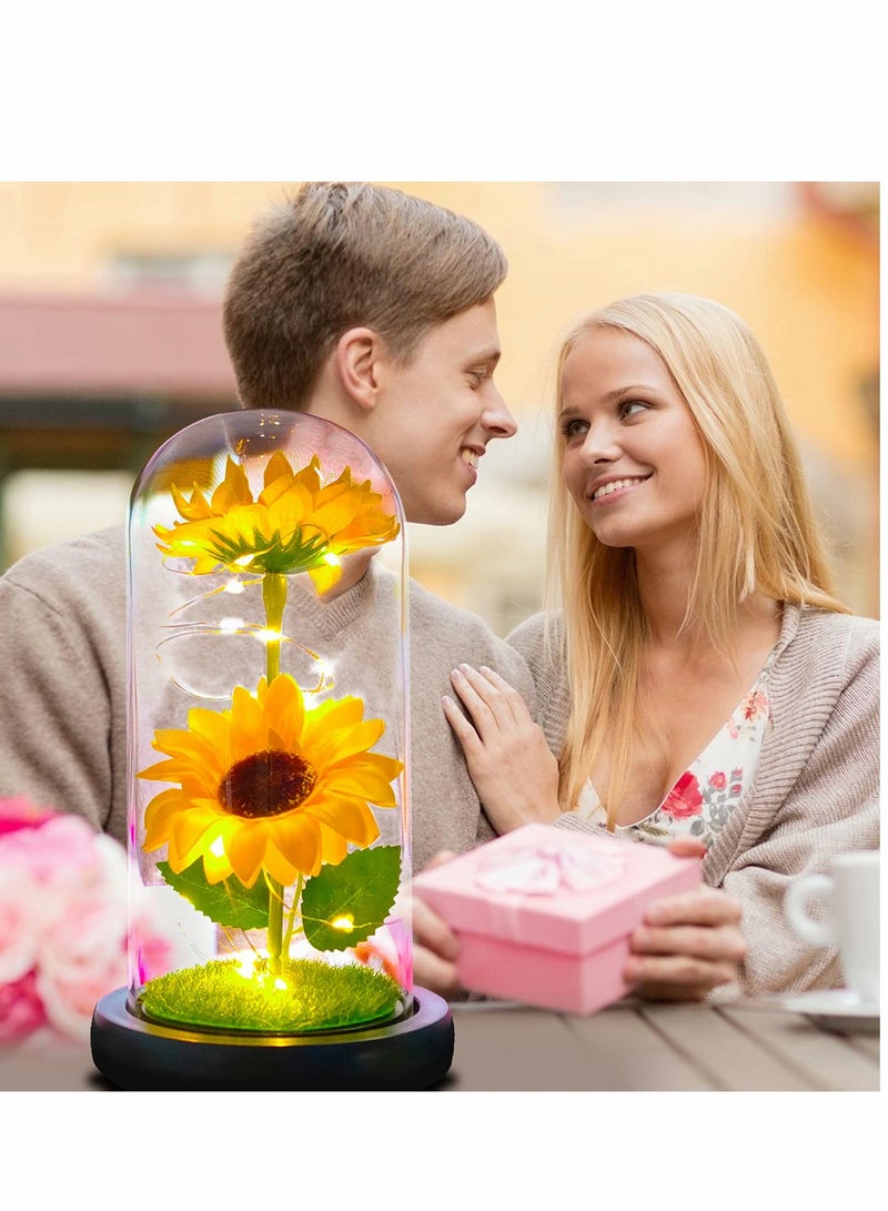 إكسفور هدايا عباد الشمس للنساء، عيد ميلادها، زهور عباد الشمس الاصطناعية في قبة زجاجية - Image 4