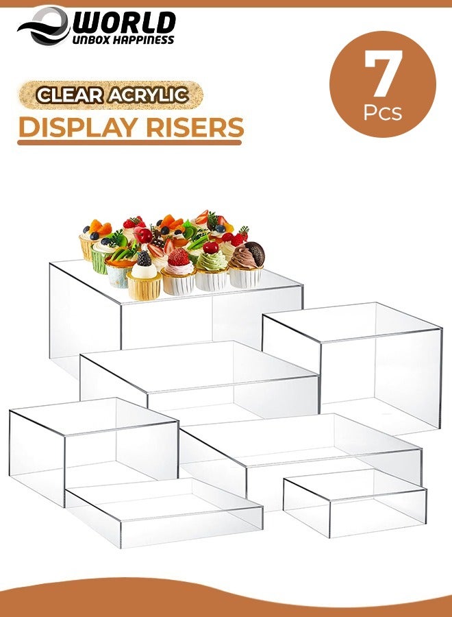 إي وورلد ٧ قطع من مكعبات الأكريليك الشفافة المتداخلة مع قيعان مجوفة بتصميم عصري مثالي لعرض النرد، كتل للديكور لعرض الصور، الكؤوس، القطع الأثرية والزينة. - Image 1
