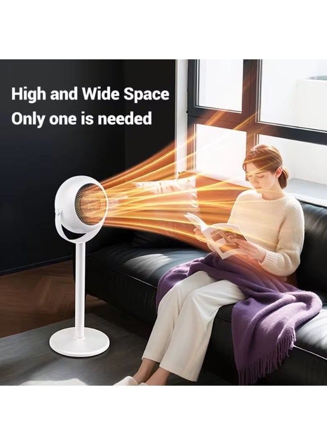 BlueFire Adjustable Height Floor Standing Fan Heater with European Plug, Portable Electric Space Heater, Silent Air Circulation Heating Fan, Non Rechargeable Home Heater for Bedroom Office Living Room, Modern White Design, Ideal for Autumn Winter and Back to School Season - Image 1