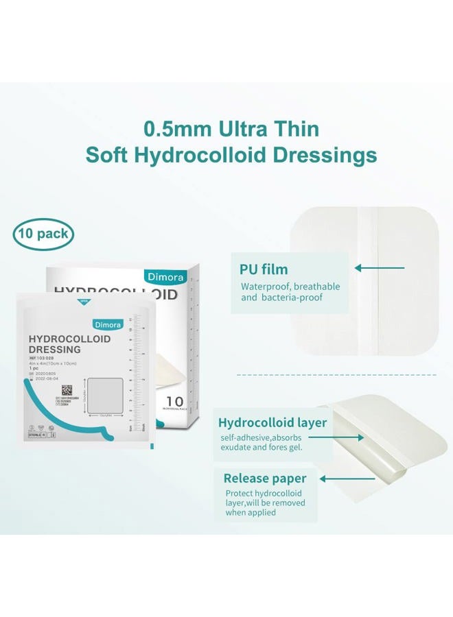 Dimora Hydrocolloid Adhesive Bandage, Wound Dressing Thin Type 4'' x 4'', Individually Sterile Packed Patches, Box of 10 Dressings - Image 2
