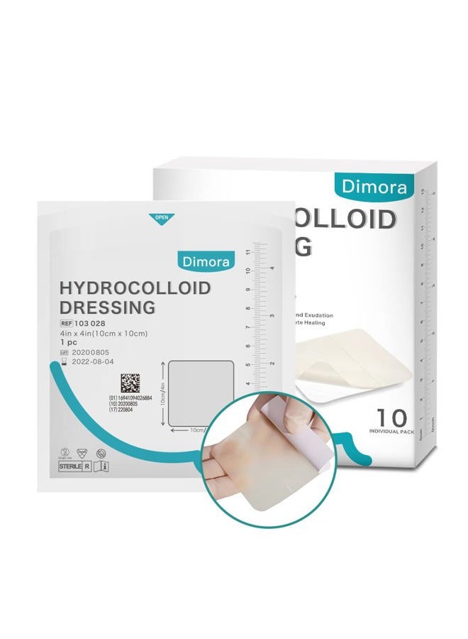 Dimora Hydrocolloid Adhesive Bandage, Wound Dressing Thin Type 4'' x 4'', Individually Sterile Packed Patches, Box of 10 Dressings - Image 1