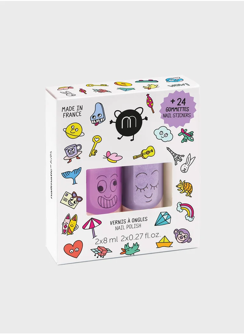 Nailmatic Kids Set 2 Nail Polishes + 24 Nail Stickers