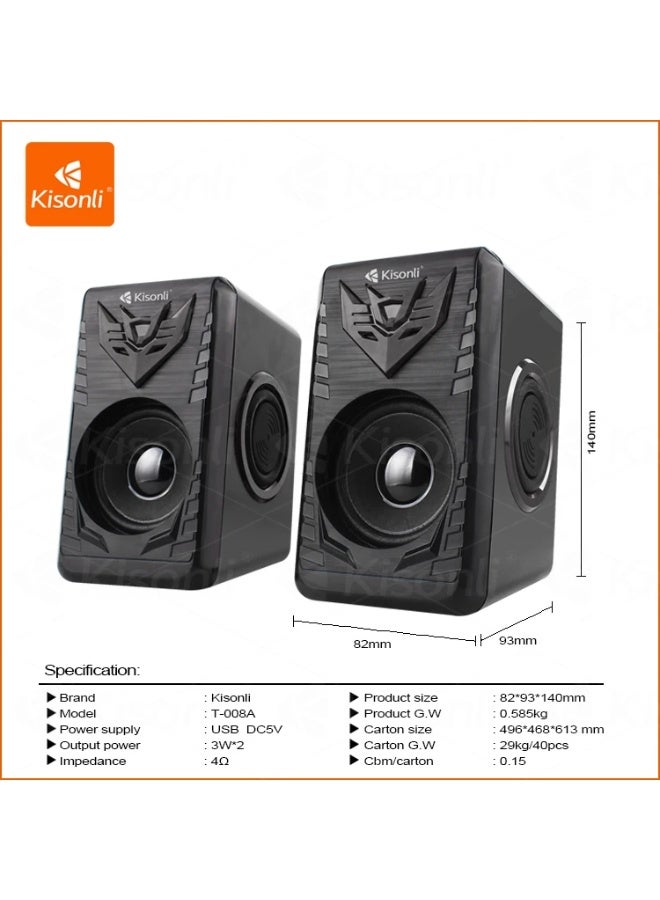 Kisonli T008A USB Speaker – Clear Stereo Sound with Compact Design for Desktop and PC - Image 5