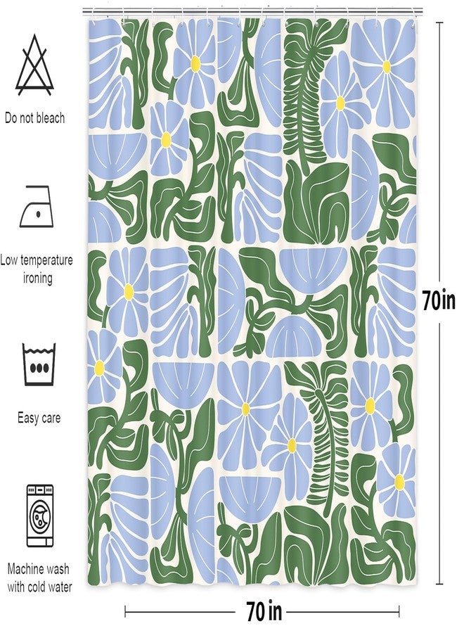 DeeCabin Boho Abstract Colorful Floral Shower Curtain, Vintage Retro Patchwork Blue Green Flower Botanical Geometric Aesthetic Groovy Bathroom Decor Shower Curtain Set with 12 Hooks, 70X70IN - Image 5