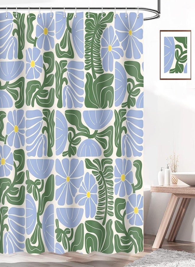 DeeCabin Boho Abstract Colorful Floral Shower Curtain, Vintage Retro Patchwork Blue Green Flower Botanical Geometric Aesthetic Groovy Bathroom Decor Shower Curtain Set with 12 Hooks, 70X70IN - Image 3