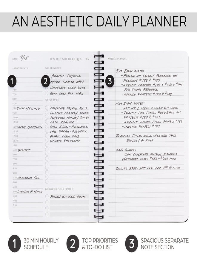ZICOTO Beautiful Daily Planner And Notebook With Hourly Schedule - Aesthetic Spiral To do List Notepad to Easily Organize Your Tasks And Appointments - Stylish Book And School Or Office Supplies For Women - Image 2