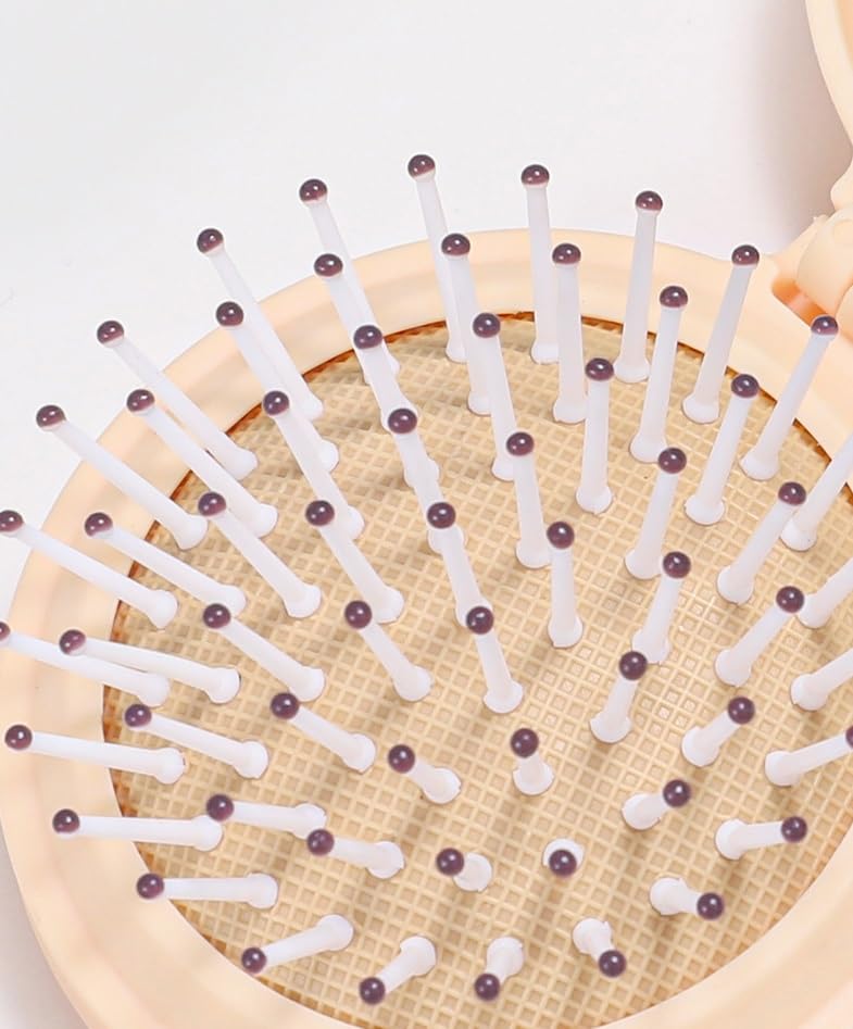 KOOSHLO Portable Mini Hair Brush with Mirror Cute Bear Design Round Compact Detangling Comb Hair Comb Foldable Travel Mirror Hair Brushes Round Folding Pocket mirror White - Image 4