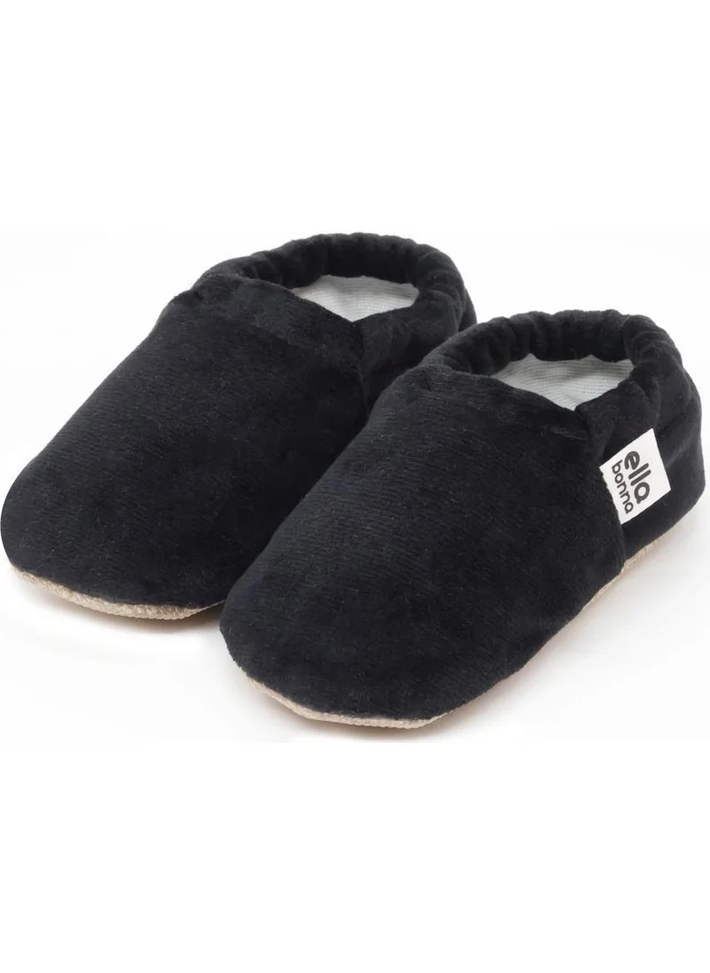 Ella Bonna Velvet Baby Booties, Non-Slip Sole, Nursery Shoe Booties, Black