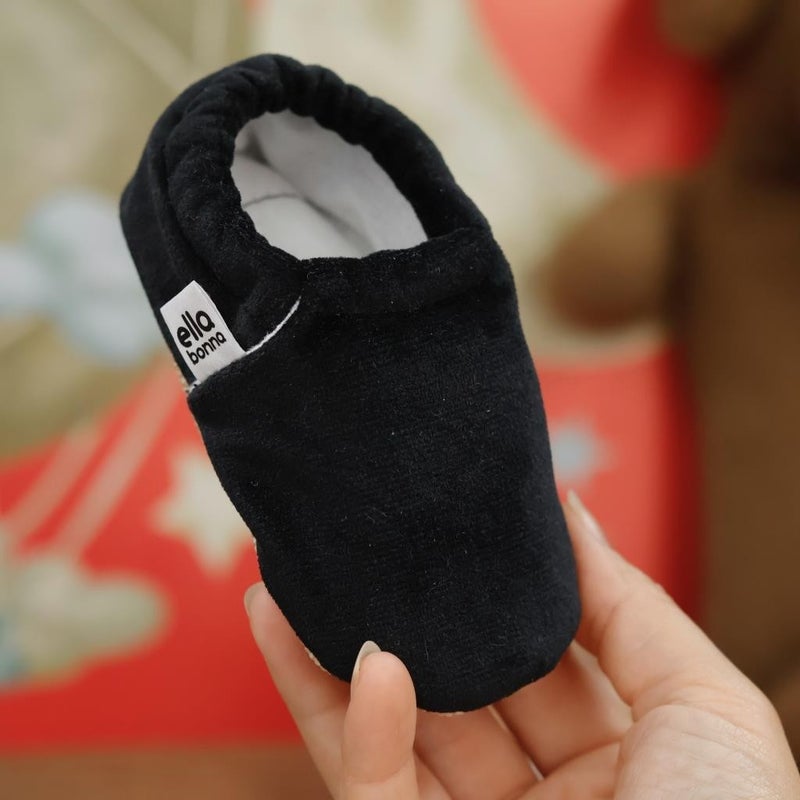 Ella Bonna Velvet Baby Booties, Non-Slip Sole, Nursery Shoe Booties, Black  - Image 5