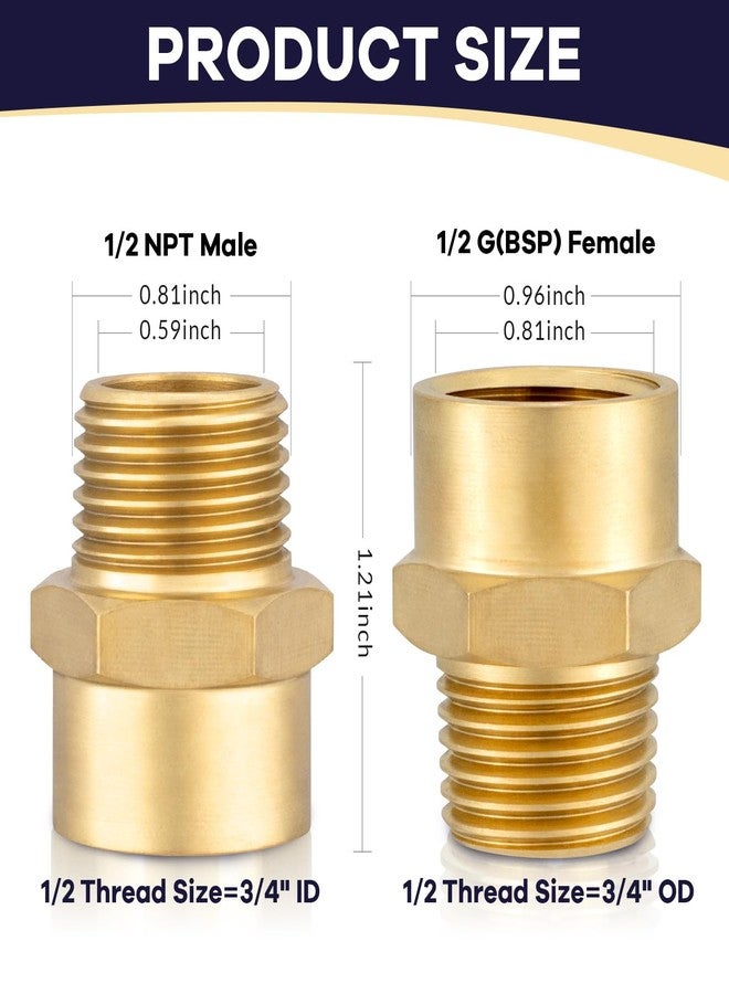 worldwhere G 1/2 (BSP) Female Thread to US 1/2 NPT Male Thread Brass Pipe Fitting Adapter,G to NPT Adapter 1/2 Inch Converter Connector（2 Pack） - Image 2
