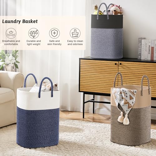 Artfeel سلة غسيل، سلة غسيل مصنوعة من حبل القطن المنسوج، تخزين متعدد الاستخدامات للملابس المتسخة، ألعاب الأطفال، والأغطية في الحمام، غرفة الأطفال، وغرفة المعيشة (جوت، 60 لتر) - Image 4