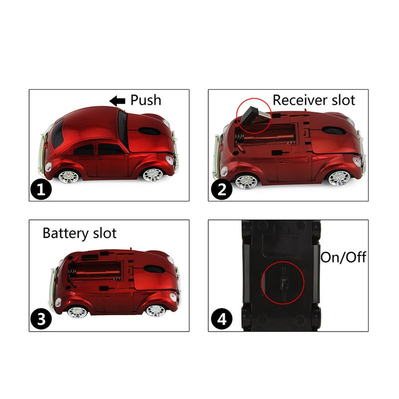 Wireless USB Computer Mouse: Large Red Car Shape - 2.4G Stable 10-Meter Connection, Durable Plug And Play, Delicate LED Light for Desktop And Laptop Users - Image 2