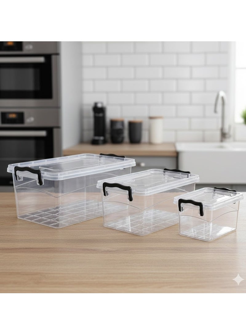 favilla Airtight food storage container set with clip lids, 3 pieces, various sizes - Clear - Code 1591 - Image 1