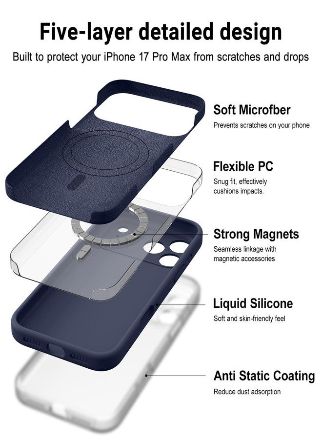 OTOFLY Magnetic for iPhone 17 Pro Max Case,Compatible with Magsafe,Classic Liquid Silicone Mobile Phone Case,Integrated Camera Control Button,Anti-Scratch Microfiber Lining,Midnight Blue - Image 4